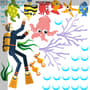 Kids Cartoon Sea Underwater with Fish Man Wall Decal Sticker