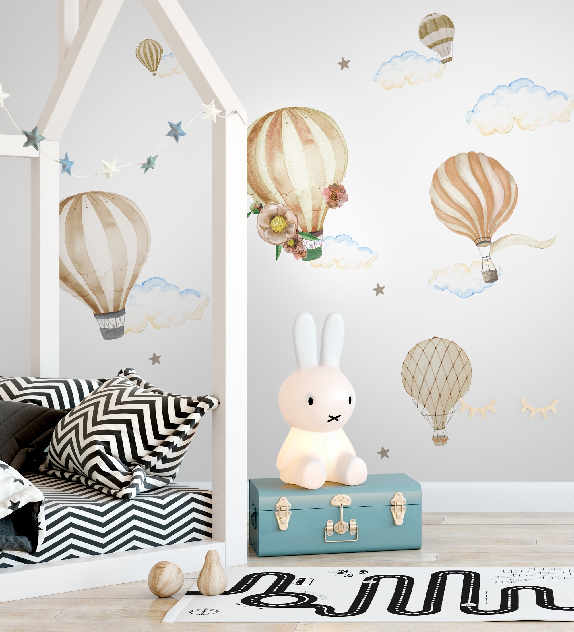 Kids Watercolor Brown Hot Air Balloon Wall Decal Sticker
