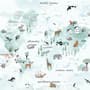 Kids Blue World Map with Cute Animals with Flying Rabbit Wallpaper Mural