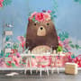Flowery Cartoon Bear Wallpaper Mural