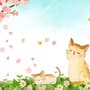 Cherry Blossom and Cartoon Cats Wallpaper Mural