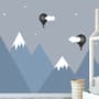 Cartoon Mountain Landscape with Hot Air Balloon Wallpaper Mural