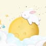 Baby Cartoon Rabbit and Yellow Moon Wallpaper Mural