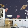 Papier peint panoramique espace cartoon avec planètes en aquarelle