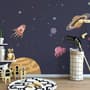 Papier peint panoramique espace cartoon avec planètes en aquarelle