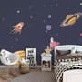 Papier peint panoramique espace cartoon avec planètes en aquarelle