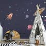 Papier peint panoramique espace cartoon avec planètes en aquarelle