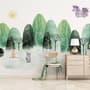 Watercolor Cartoon Trees and Animals Wallpaper Mural