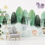 Watercolor Cartoon Trees and Animals Wallpaper Mural