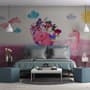 Cartoon Pink Unicorn Drawing Art Wallpaper Mural