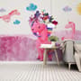 Cartoon Pink Unicorn Drawing Art Wallpaper Mural