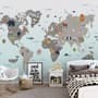 Gray Kids World Map Wallpaper Mural