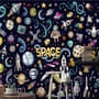 Kids Cartoon Space with Astronaut and Colorful Planets Wallpaper Mural