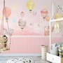 Watercolor Pink Sky with Cute Cat and Hot Air Balloon Wallpaper Mural