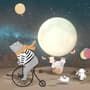 Papier peint Ours de dessin animé et lapin mignon avec la lune