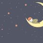 Cartoon Moon with Little Child and Night Sky Wallpaper Mural