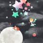 Little Prince and Moon with Watercolor Stars Wallpaper Mural