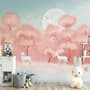 Pink Forest and Horned Deer Wallpaper Mural