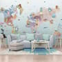 Pink Purple World Map with Animals Wallpaper Mural
