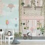 Panda Bear with Balloons  in front of Floral Garden Home Kids Wallpaper Mural