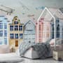 Helicopters on Colorful Amsterdam Style Houses Wallpaper Mural