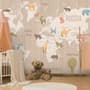 Kinderholzstil Weltkarte mit bunten Tiersilhouetten Fototapete