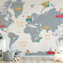 Kids World Map with Little Cars Wallpaper Mural