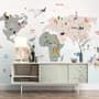 Colorful Kids World Map with Cartoon Animals Wallpaper Mural