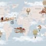 World Map with Hot Air Balloons and Helicopters Wallpaper Mural