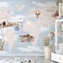 World Map with Hot Air Balloons and Helicopters Wallpaper Mural