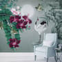White Stork and Purple Flowers Wallpaper Mural