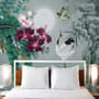 White Stork and Purple Flowers Wallpaper Mural
