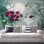 White Stork and Purple Flowers Wallpaper Mural