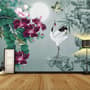 White Stork and Purple Flowers Wallpaper Mural