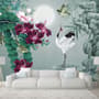 White Stork and Purple Flowers Wallpaper Mural