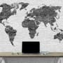 Black White Brick World Maps Wallpaper Mural