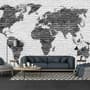 Black White Brick World Maps Wallpaper Mural