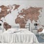 White Brown Brick World Maps Wallpaper Mural