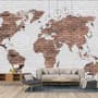 White Brown Brick World Maps Wallpaper Mural