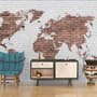 White Brown Brick World Maps Wallpaper Mural