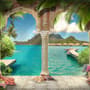 3D-Look Meereslandschaft mit luxuriösen arabischen Bögen Fototapete