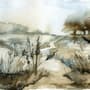 Fototapete im Aquarellstil mit botanischer Landschaftsmotiv