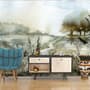 Fototapete im Aquarellstil mit botanischer Landschaftsmotiv