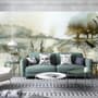Fototapete im Aquarellstil mit botanischer Landschaftsmotiv