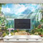 Waterfall and White Swan with Garden Flowers Landscape Wallpaper Mural