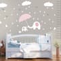 Kids Calf Elephant with White Raindrops and Little Butterfly Wall Decal Sticker