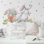 The Cute Bunny Reading Books with Colorful Polka Dots Kids Wall Decal Sticker