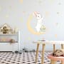 Nursery Cute Rabbit on the Crescent Moon and Yellow Stars Wall Decal Sticker