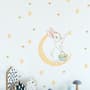 Nursery Cute Rabbit on the Crescent Moon and Yellow Stars Wall Decal Sticker