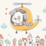 Cute Puppy in Helicopter Wallpaper Mural